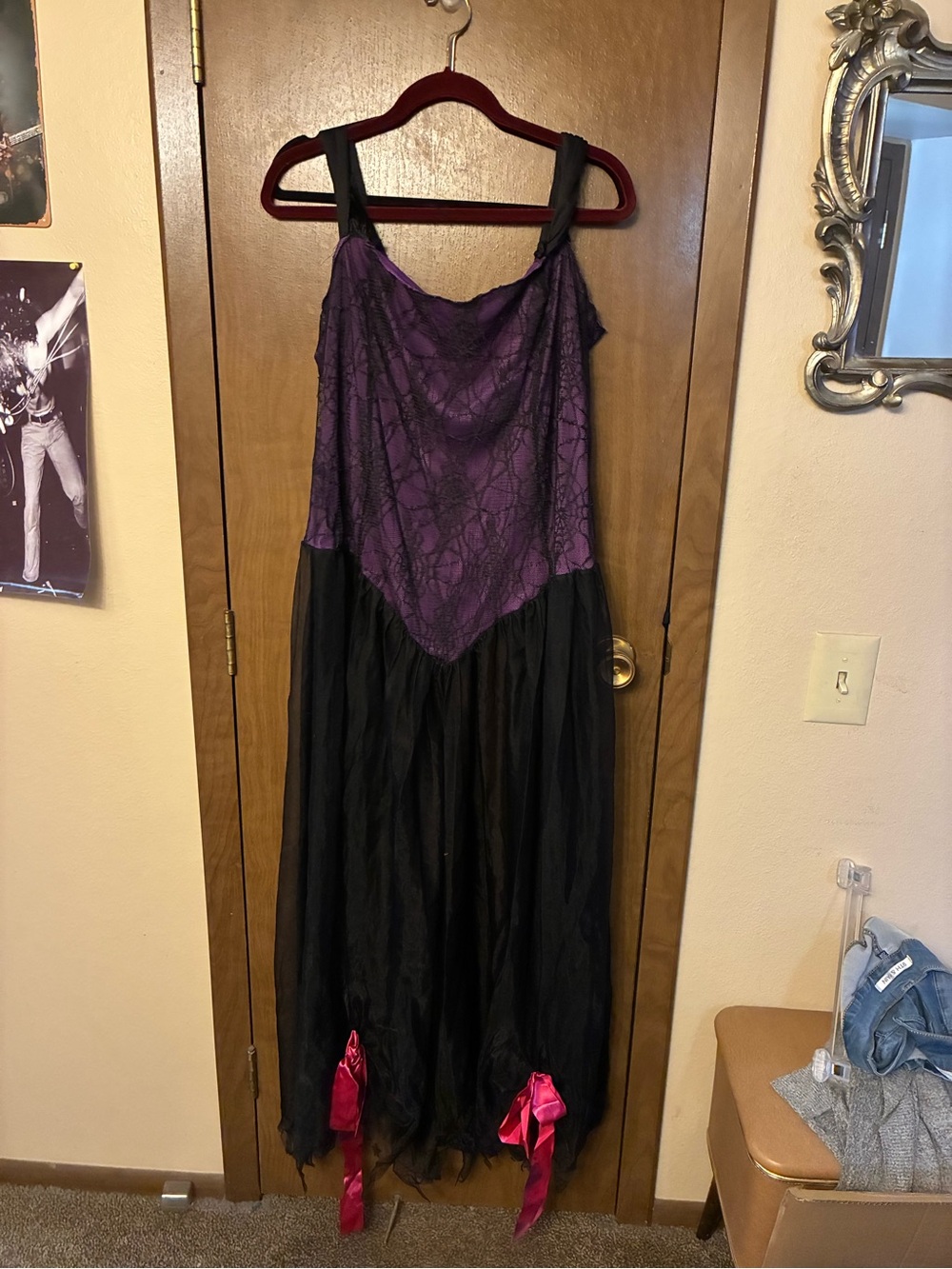 Spider web Purple & Black Lace Trim Slip Dress w veil